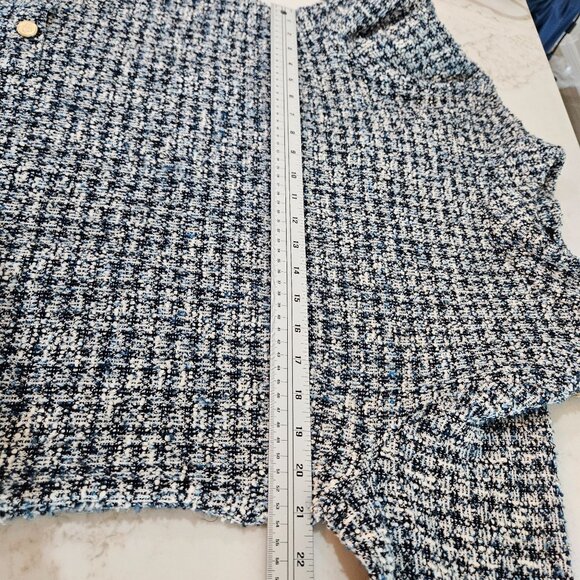 Talbots Button Detail Tweed Shift Dress Size XL Blue/White Mockneck Career - Picture 9 of 12